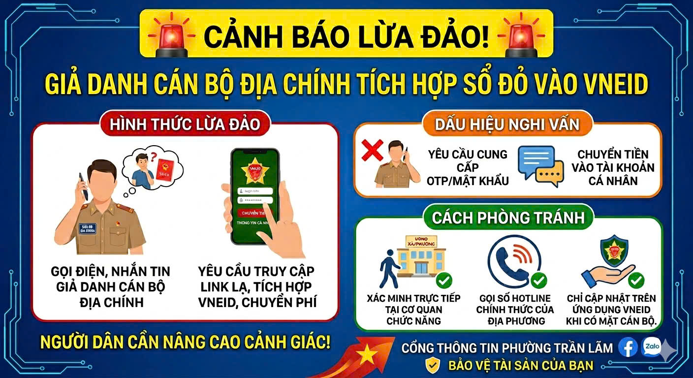 CẢNH BÁO: Thủ đoạn giả danh cán bộ phòng UBND phường hướng dẫn tích hợp sổ đỏ vào VNEID