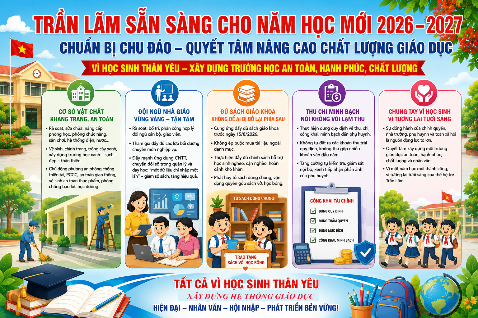 Trần Lãm sẵn sàng cho năm học mới 2026–2027: Chuẩn bị chu đáo mọi điều kiện, quyết tâm nâng cao chất lượng giáo dục