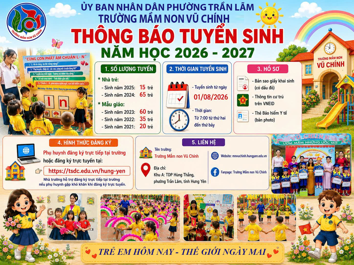 Trường Mầm non Vũ Chính triển khai tuyển sinh năm học 2026 – 2027
