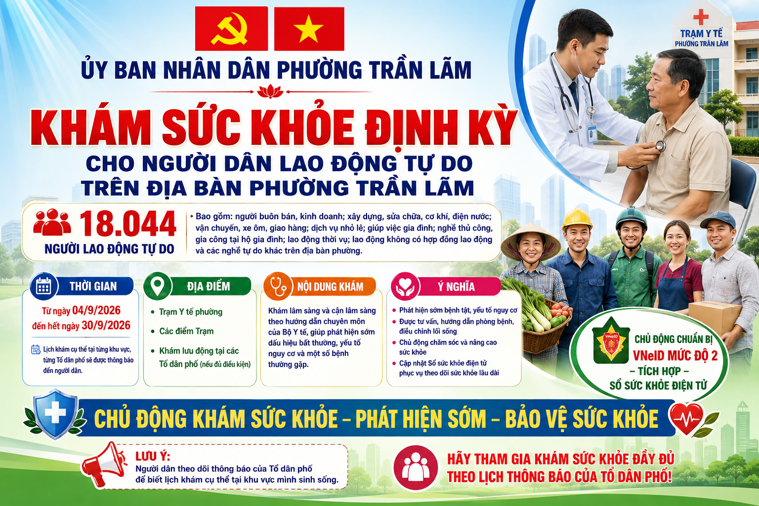 Phường Trần Lãm: Phát huy vai trò chủ đạo của uỷ ban nhân dân trong công tác chăm lo sức khỏe cho hơn 18.000 lao động tự do