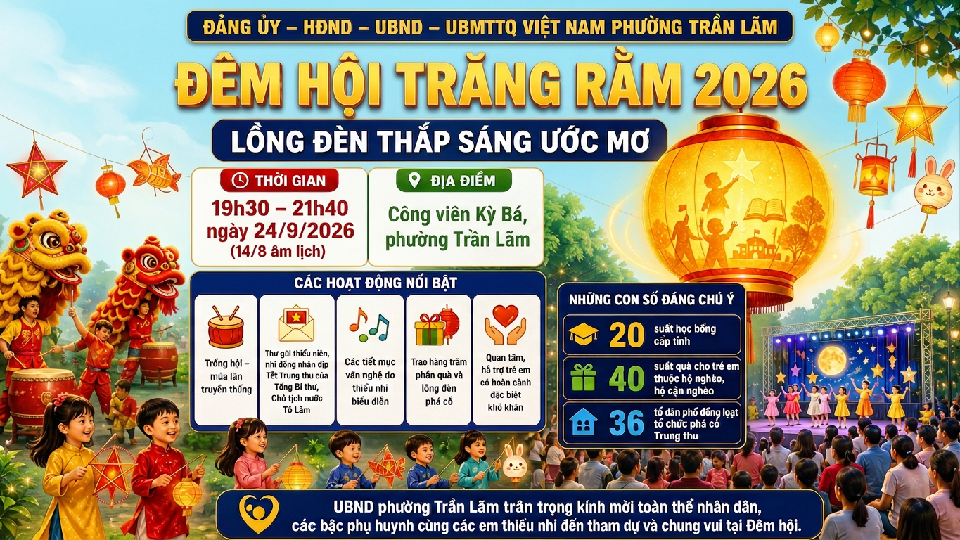 Phường Trần Lãm: Đêm hội Trăng rằm -  Thắp sáng ước mơ thiếu nhi từ sự quan tâm toàn diện của hệ thống chính trị